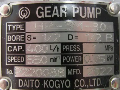 NEW DAITO KOGYO HP-3M-30 GEAR PUMP HP3M30
