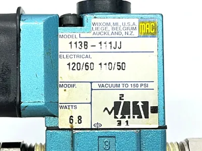 113B-111JJ | MAC Valves  Solenoid Valve w/ Canfield P5167-1661000 MPC Type 6 20" - Used