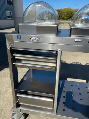 Used Cadco Used Cadco - CBCHC - Stainless Steel Mobile 2 Hot 1 Cold Buffet Serving Cart 120V Restaurant Equipment (Miscellaneous) Illinois US | Falcon Restaurant Supply #1375892
