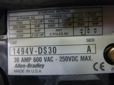 USED ALLEN BRADLEY 1494V-DS30 SER A