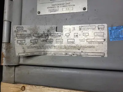 4160Volts 1200Amp 3Ph Switchgear Unit PowerVac VB1 4.16-250-3w/ D-Feeder Breaker