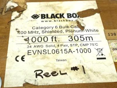 EVNSL0615A-1000 | Black Box  CAT6 400-MHz Solid Bulk Cable F/UTP CMP Plenum 316ft L - Open box