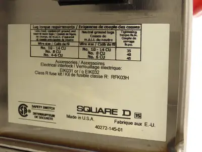 Square D CHU361DS Safety Disconnect Switch 30A 600V 30HP Non Fused 3P Stainless