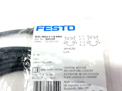 New | in-Stock FESTO DBL-ENDED CONNECTION CABLE M8 4-PIN 5M Cable & Wire | Maverick Industrial Sales #1113566