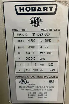 Used 2014 HOBART HL600 Planetary Mixers Ohio US | Palm Beach Restaurant Equipment, LLC #1421259