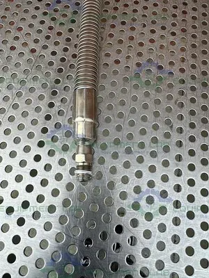 USED AIRGAS STAINLESS STEEL FLEXIBLE HOSE 75" W/ COMPRESSION FITTING, MALE THREADED