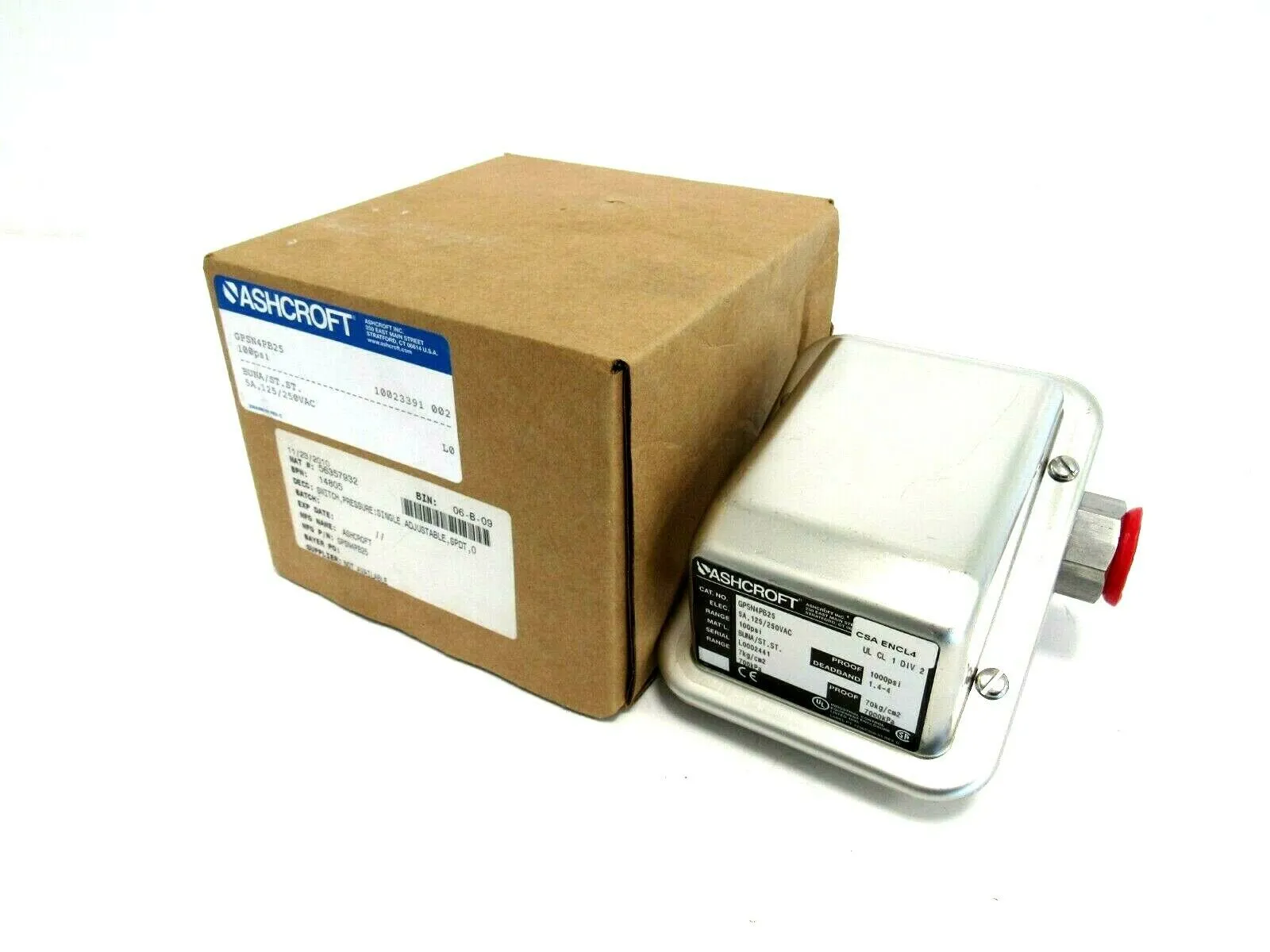 NEW ASHCROFT GPSN4PB25 PRESSURE SWITCH 100PSI GPSN4PB25