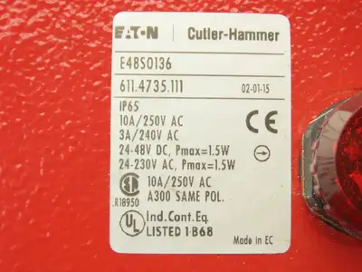 Eaton E48S0136 Safety Switch Cable Pull Type 19.6 Newtons Extraction Force 240V