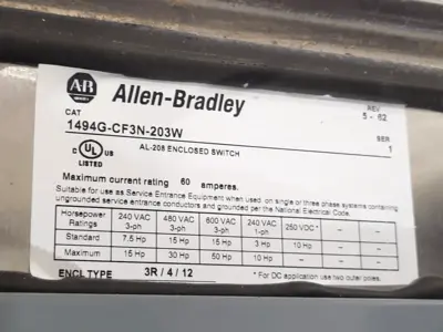 Used Allen-Bradley 1494G-CF3N-203W Ser. 1 Switchgears Michigan US | Maverick Industrial Sales #1502297