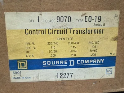 Square D 9070 E0-19 Control Circuit Transformer .200 kVA New NIB
