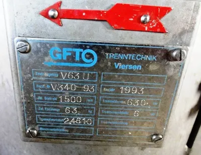 GFT V 63-U perforate basket centrifuge, Hastelloy C22.