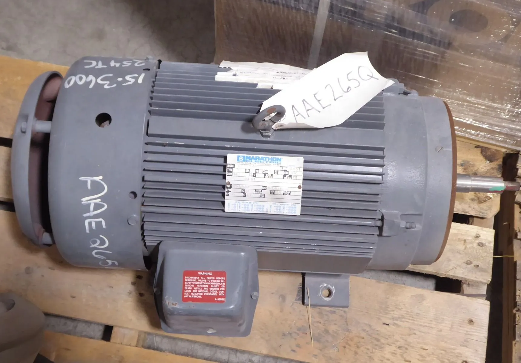 Rebuilt 15 HP 3480 RPM Marathon Electric Motor 254TCVZ Frame 208-230/460V TFL