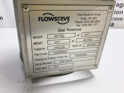 Flowserve W2024N0000 Seal Reservoir 400 PSIG Capacity 2 Gallon