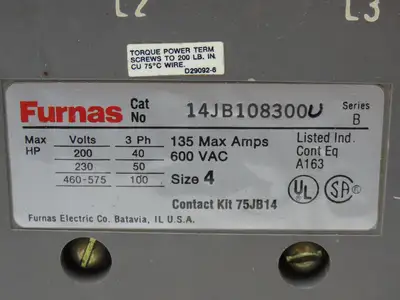 Furnas 14JB108300 Motor Starter 135A 200/230VAC/575VAC 3ph 40/50/100Hp NEMA 4