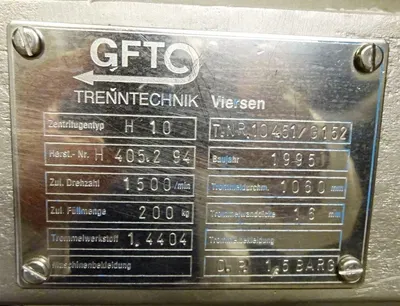 (2) GFT H-10 peeler centrifuges, 316L SS.