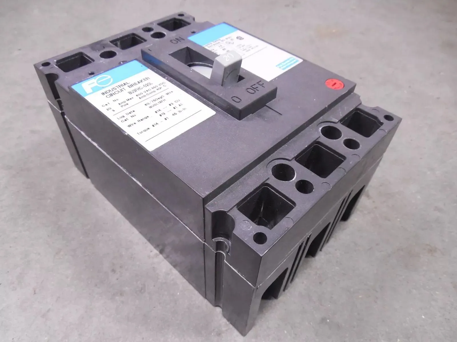 Fuji Electric BU3FHC-020L Industrial Circuit Breaker 20 Amps 600VAC Used
