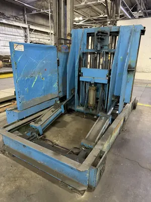 20,000 LBS X 54" X 36" BRANER HYDRAULIC COIL CAR UPENDER WITH POWER FEED CONVEYOR: YOBRO #25238