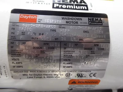 Dayton 1TTB7BG Washdown Duty Motor 1 HP 1750 RPM 208-230/460V New