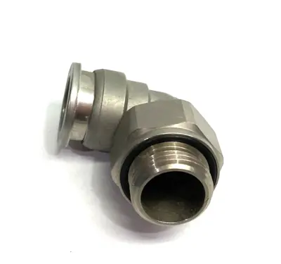 USED SMC METAL MALE ELBOW FITTING, SWIVEL, ONE-TOUCH, 16MM OD TUBE