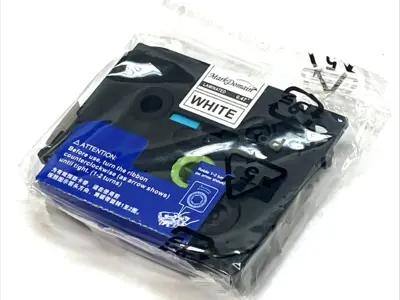 NEW MARKDOMAIN LABEL TAPE 12MM BLACK ON WHITE PKG OF 10