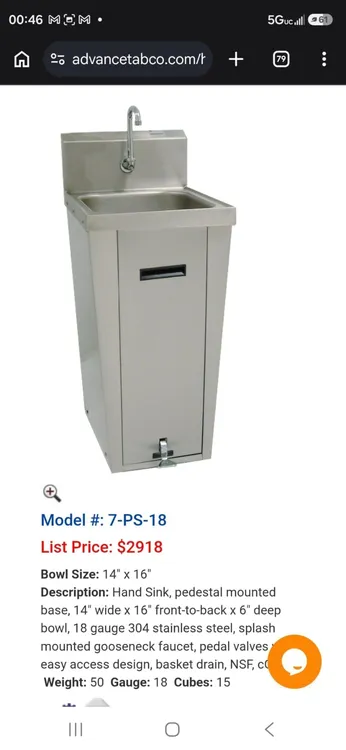New | in-Stock ADVANCE TABCO 7-PS-18 Sinks Ohio US | Watergate 2 #1371615