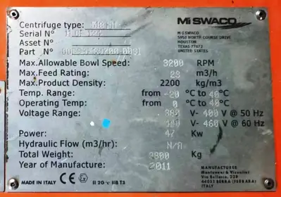 (2) Swaco CD 518 HV FHD oilfield decanter centrifuges, Duplex SS.