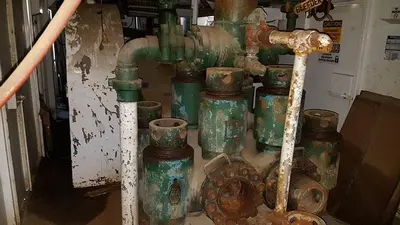 USED EMSCO D-300, 4.75-7.25 X 14 DUPLEX MUD PUMP PACKAGE