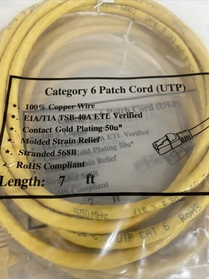 Lot of 10 Category 6 Patch Cord UTP 7' Yellow New Sealed Fast Shipping