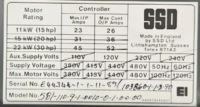 SSD 581 (581-110-9-1-0010-0-1-0-0-00) CONTROL BOARD. Loc 2E