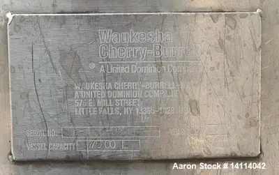 Used 1850 Gallon Waukesha Cherry-Burrell Stainless Steel Tank with Tri-Clamp Discharge
