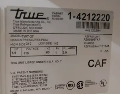 142-0017 True 27 Inch Under Counter 1 Door Stainless Steel Cooler TWT-27