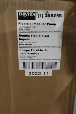 Dayton Flexible Impeller Pump 3ABZ5B 115/230V 1/2HP1740 rpm 11.2/5.6 Amps 3/4NPT
