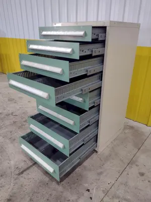 8 DRAWER VIDMAR INDUSTRIAL STORAGE CABINET 30" X 27.5" X 59": STOCK #21549 (6 AVAILABLE)