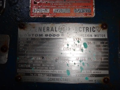 General Electric 500 HP, 1800 RPM, Electric Motor