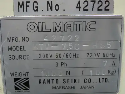 Kanto Seiki KTV-7.5C-HS5 Automatic Liquid Temp. Regulator .5hp Pump 220v 3ph