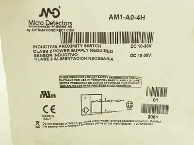 Micro Detectors AM1-A0-4H Inductive Proximity Switch 10-30VDC 12mm OD x 75mm OAL