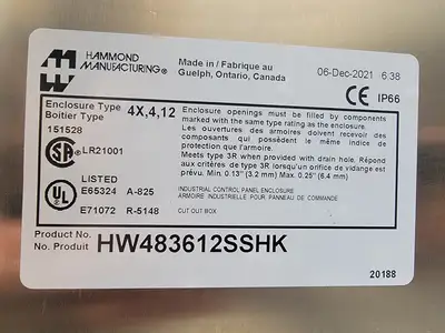 NEW 2021 HAMMOND MANUFACTURING HW483612SSHK