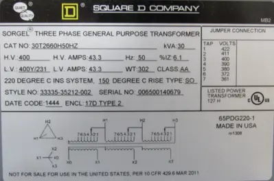 NEW SQUARE D 30T2660H50HZ TRANSFORMER 30 KVA 3Ø 50HZ
