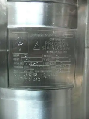 USED PRECISION 200 LITER 316 STAINLESS STEEL  PRESSURE VESSEL 100 PSI @ 302F