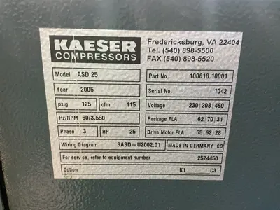 Used 2005 KAESER ASD25 Rotary Screw & Sliding Vane Air Compressors Ohio US | HGR 24 #1453535