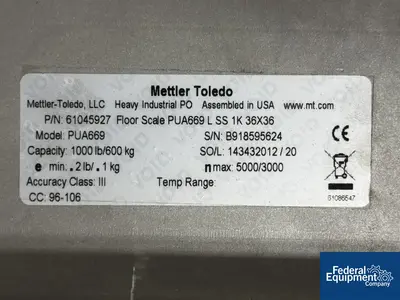 NEW Mettler Toledo Mettler Toledo Floor Scale, Model PUA669