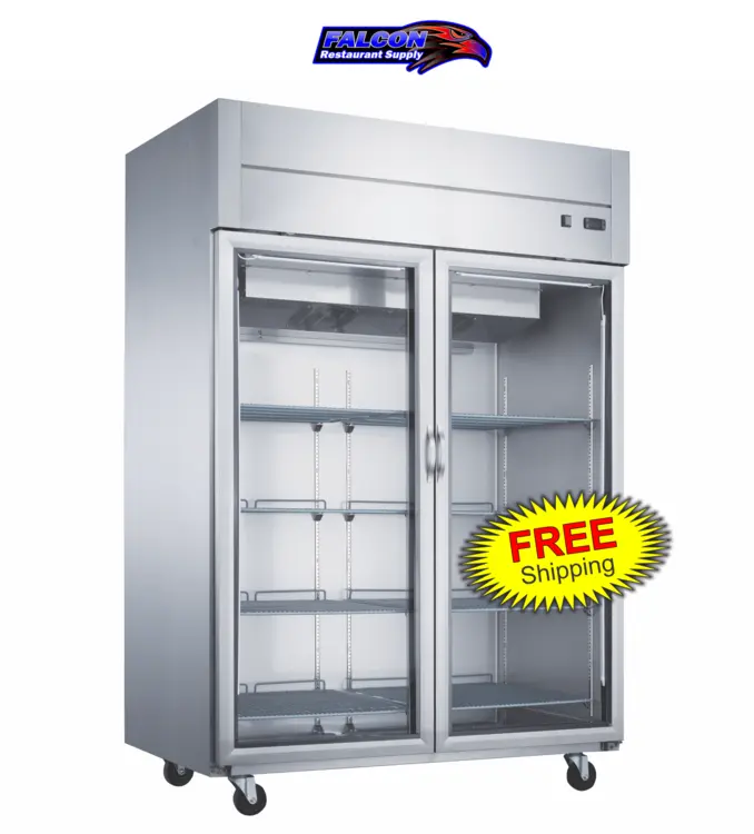 New | in-Stock Dukers New Dukers D55AR-GS2 Top Mount Glass 2-Door Commercial Reach-in Refrigerator Display Refrigerators Illinois US | Falcon Restaurant Supply #1376303