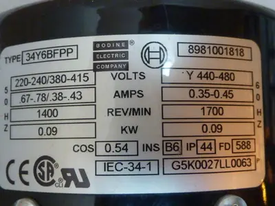 USED BODINE ELECTRIC 34Y6BFPP