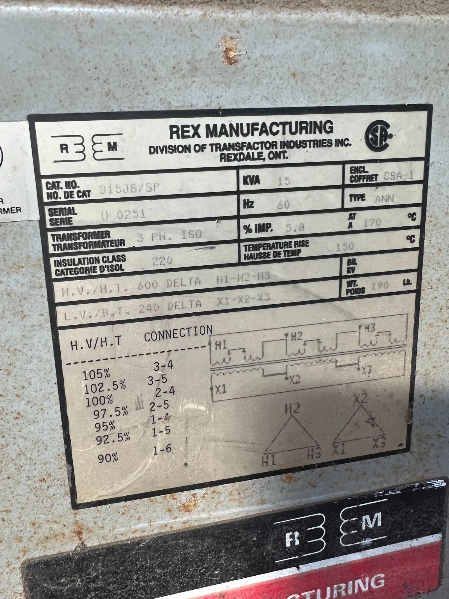 USED REX MANUFACTURING B15JS/SP