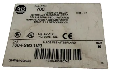 ALLEN BRADLEY 700-FSB3IU23 TIMING RELAY SER. B 700FSB3IU23 NEW, SURPLUS