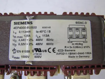 Siemens 4EP4000-6US00 Transformer Line Reactor for Frequency Converter 480V
