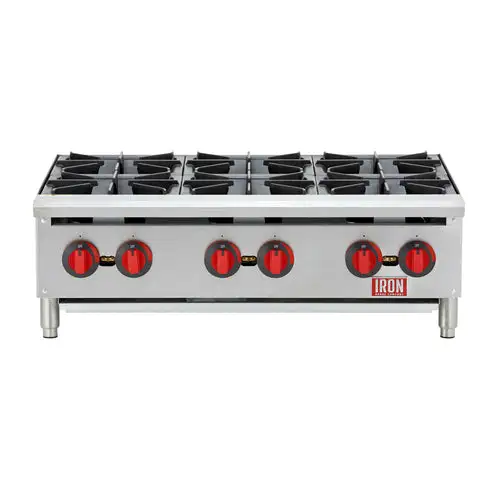 Iron Range IRHP-36-6B Hotplate, Natural Gas, Countertop, 36"W, (6) 25,000 Btu Open Burners