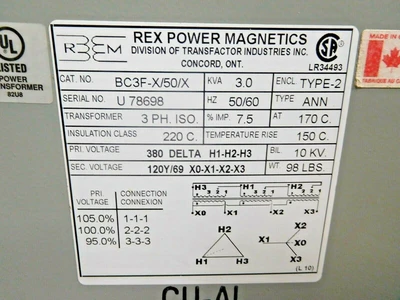 New | in-Stock Rex Power Magnetics BC3F-X/50/X Transformers Ohio US | Equipment Recovery Corp. #1331100