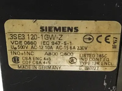Used SIEMENS 3SE3 120-1GW-Z Relays & Switches Michigan US | Ideal Machinery #1311396