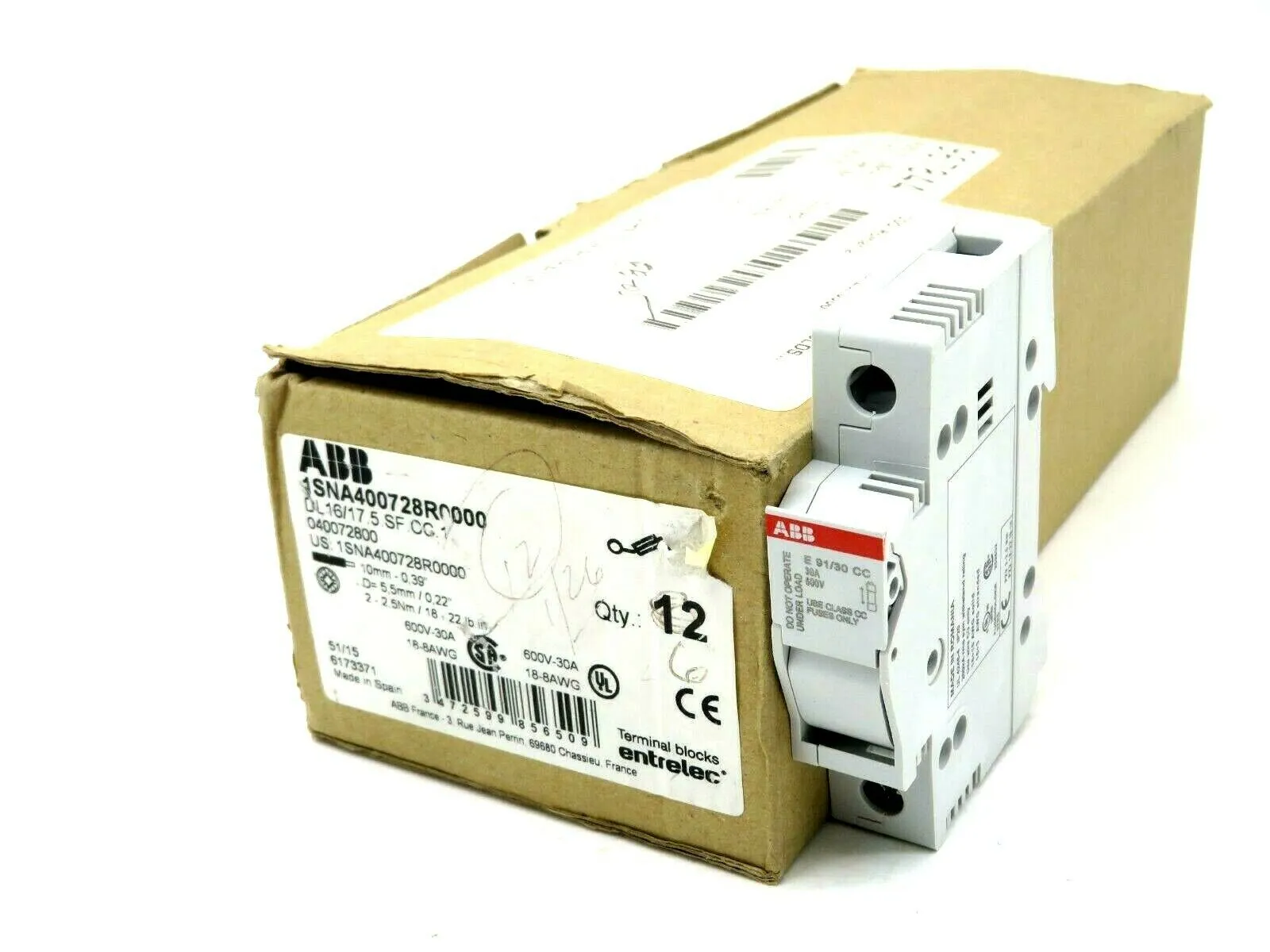 NEW LOT OF 12 ABB E91/30 TERMINAL BLOCKS CLASS CC 30A 600V E9130